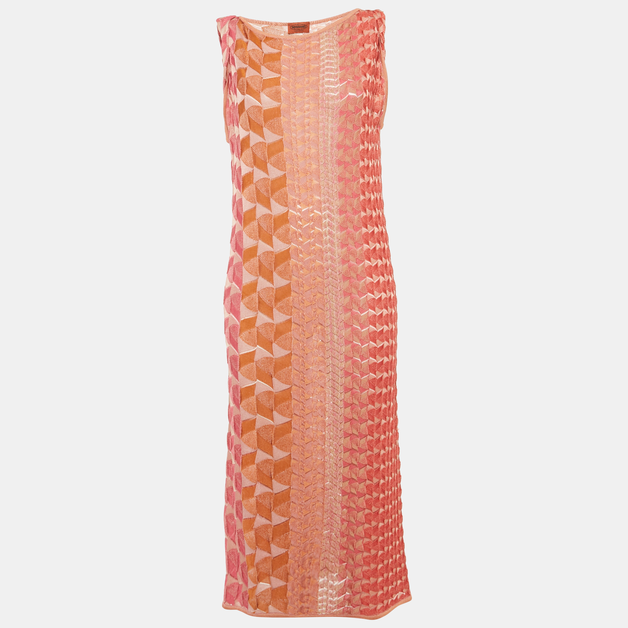 Missoni Pink/Orange Patterned Stretch Knit Midi Dress M