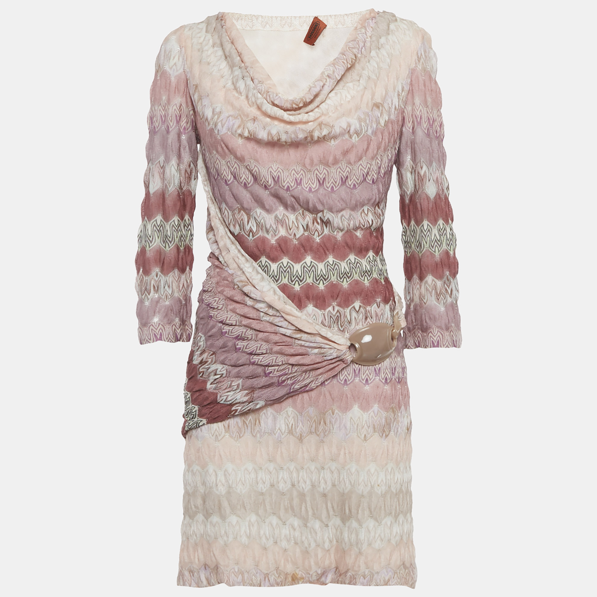 Pre-owned Missoni Multicolor Patterned Knit Belt Detail Midi Dress M
