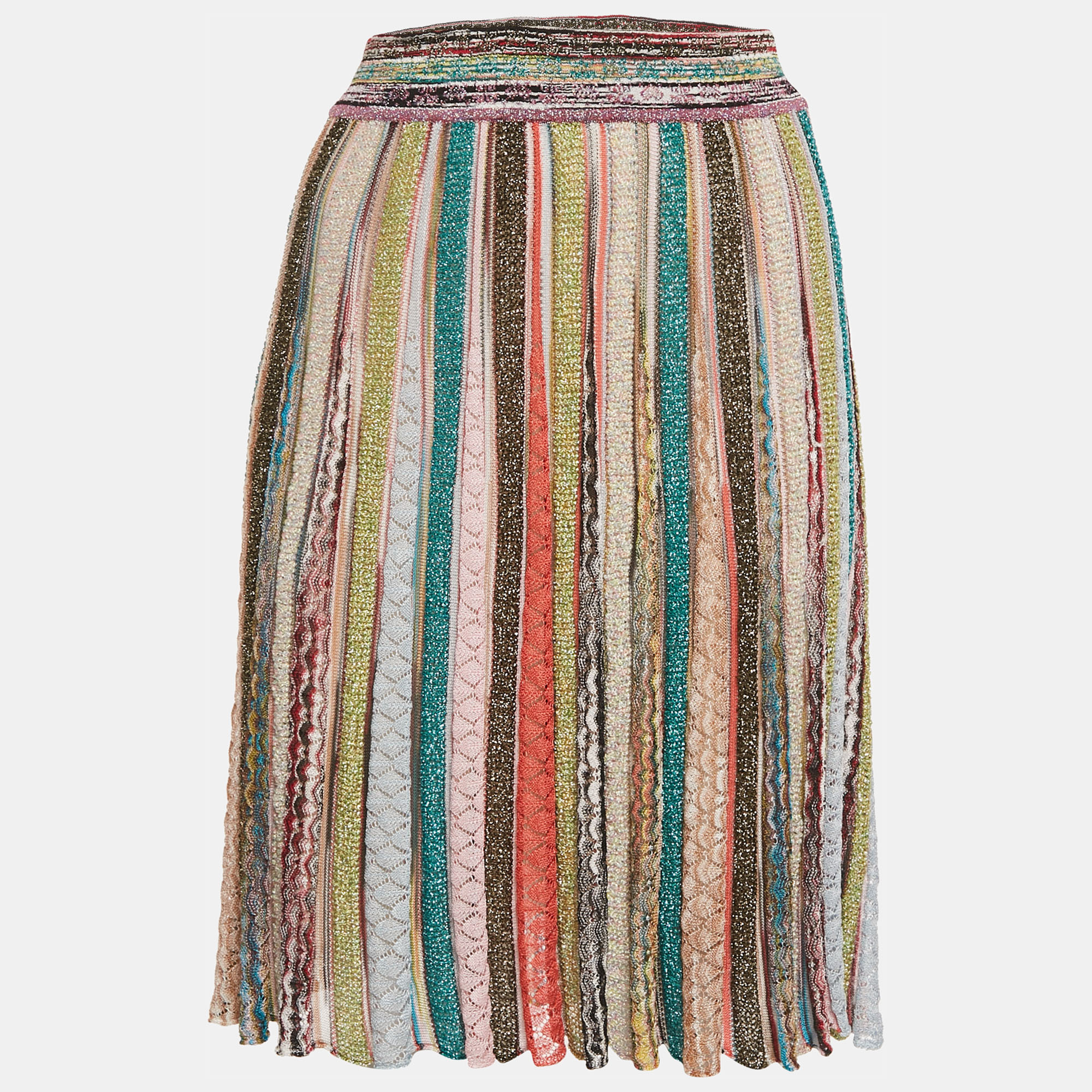 Pre-owned Missoni Multicolor Striped Lurex Knit Skirt M