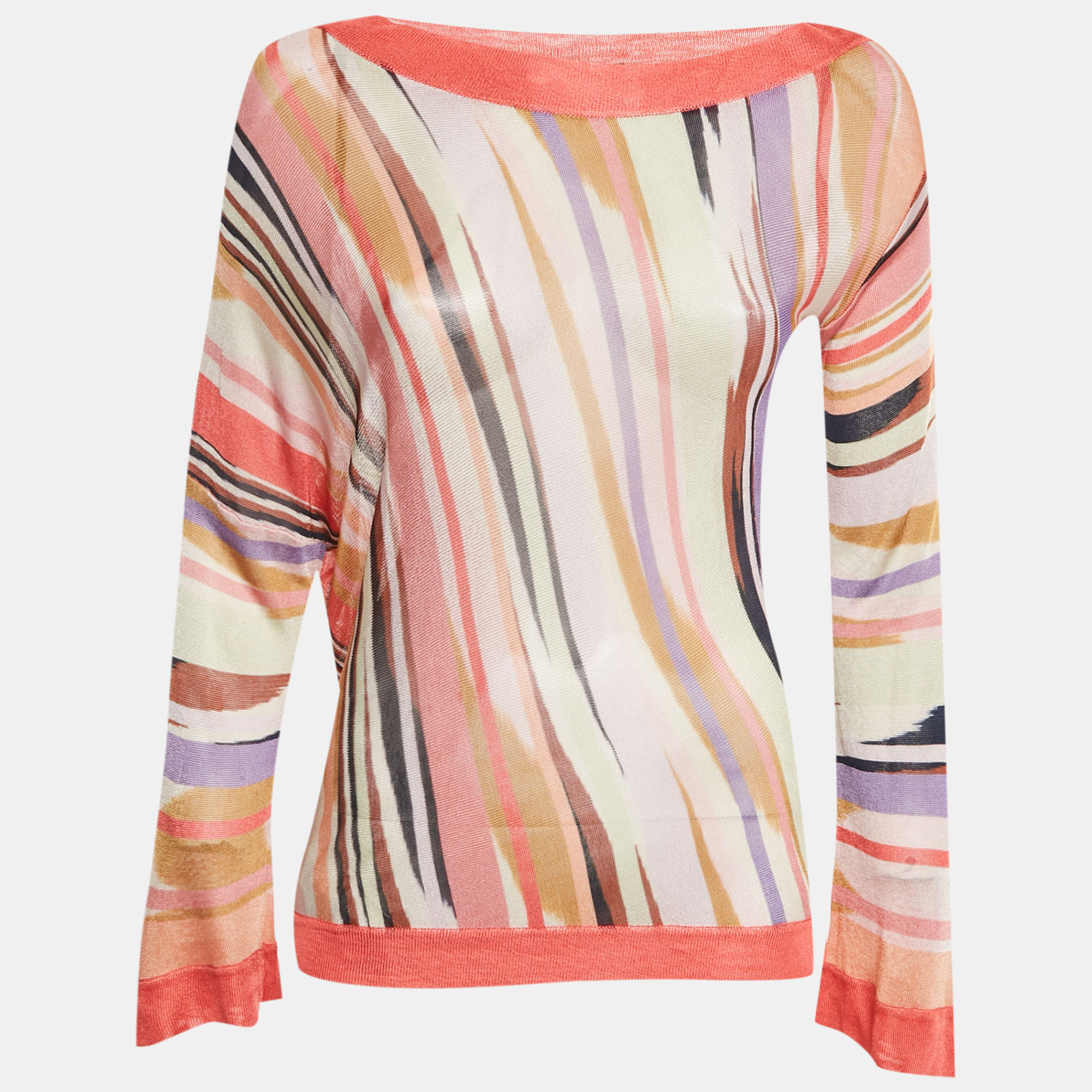 Pre-owned Missoni Pink Striped Knit Semi Sheer Blouse S