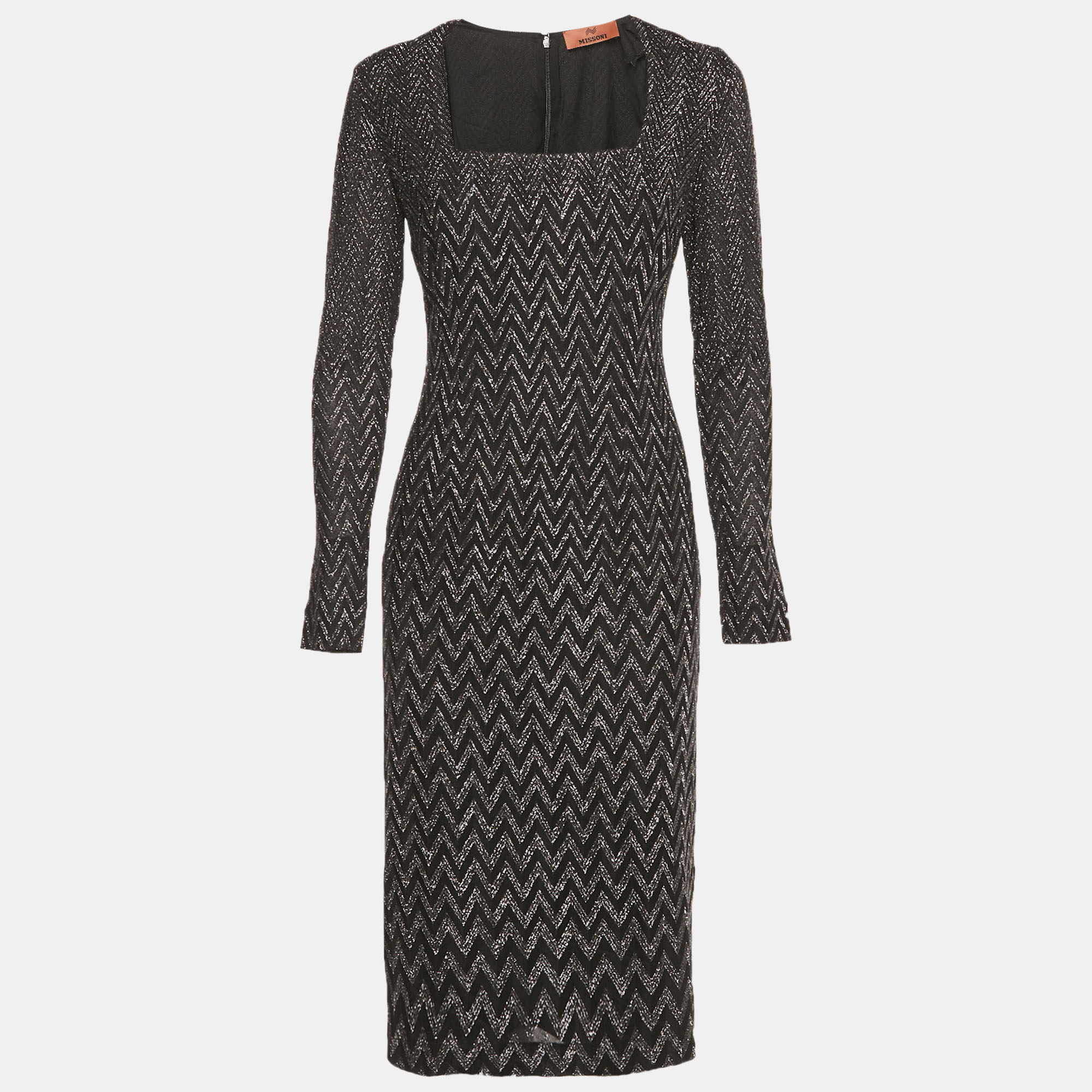 

Missoni Black Zig Zag Lurex Knit Short Dress M, Transparent