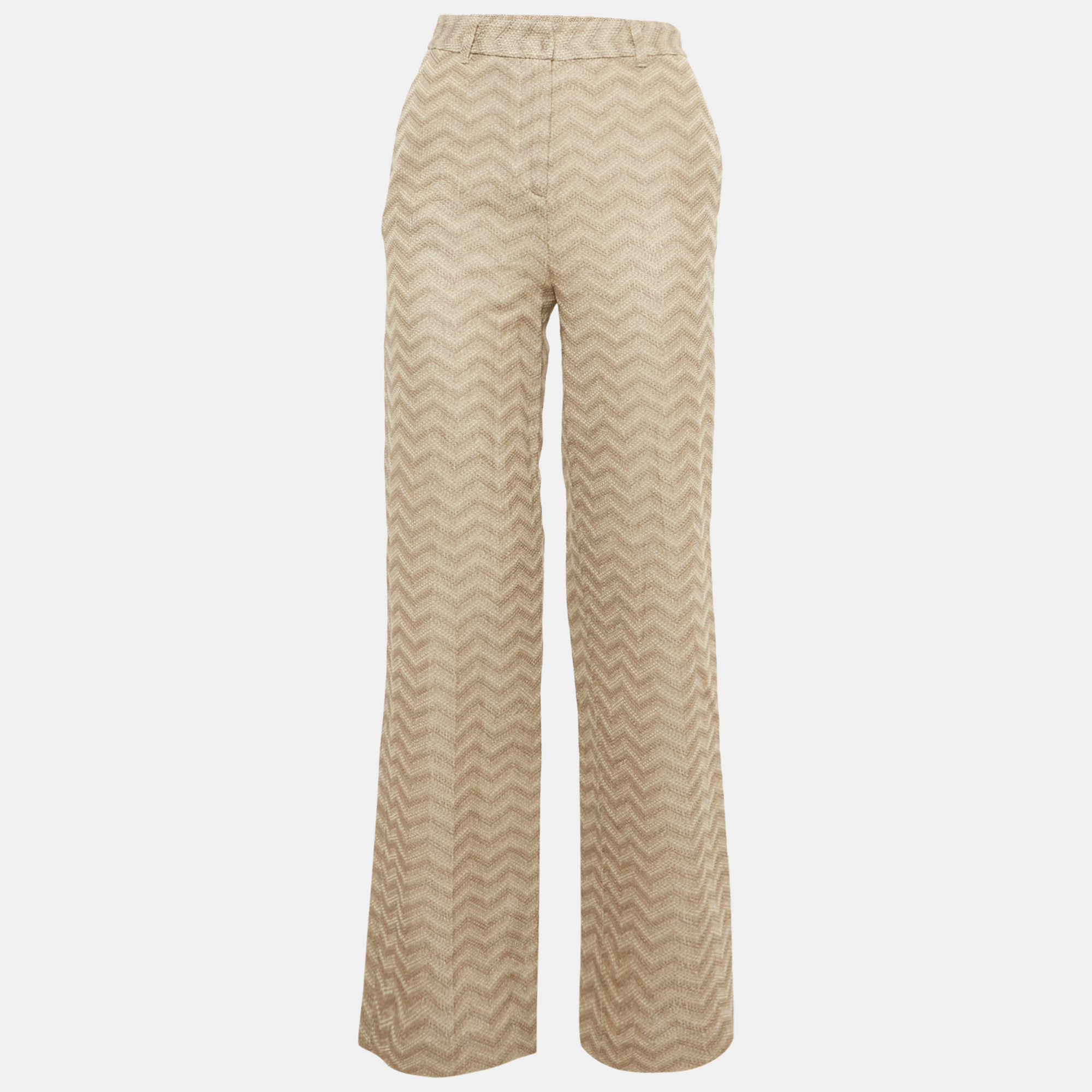 Pre-owned Missoni Beige Chevron Pattern Cotton Wide Leg Trousers Xs/waist 26" In Sand