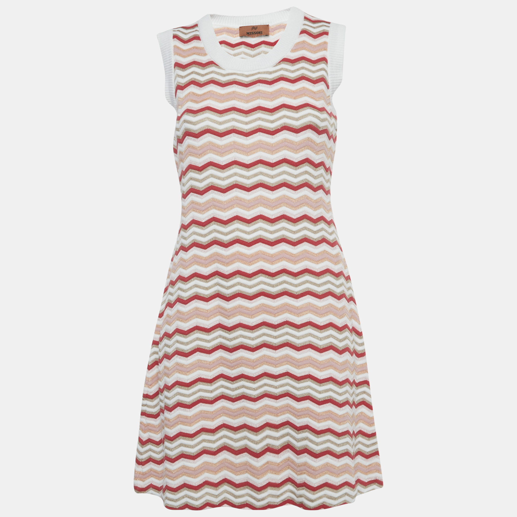 Pre-owned Missoni Pink Zig-zag Knit Sleeveless Mini Dress L