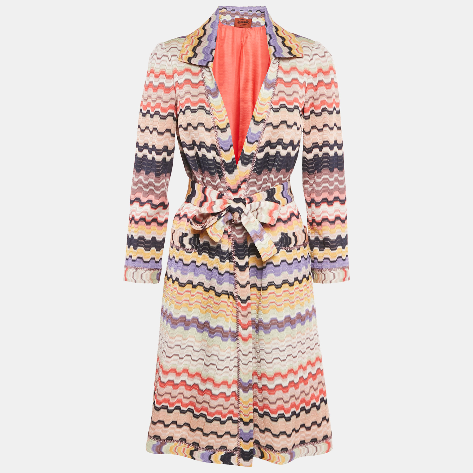 

Missoni Multicolor Zig Zag Knit Open Front Coat M