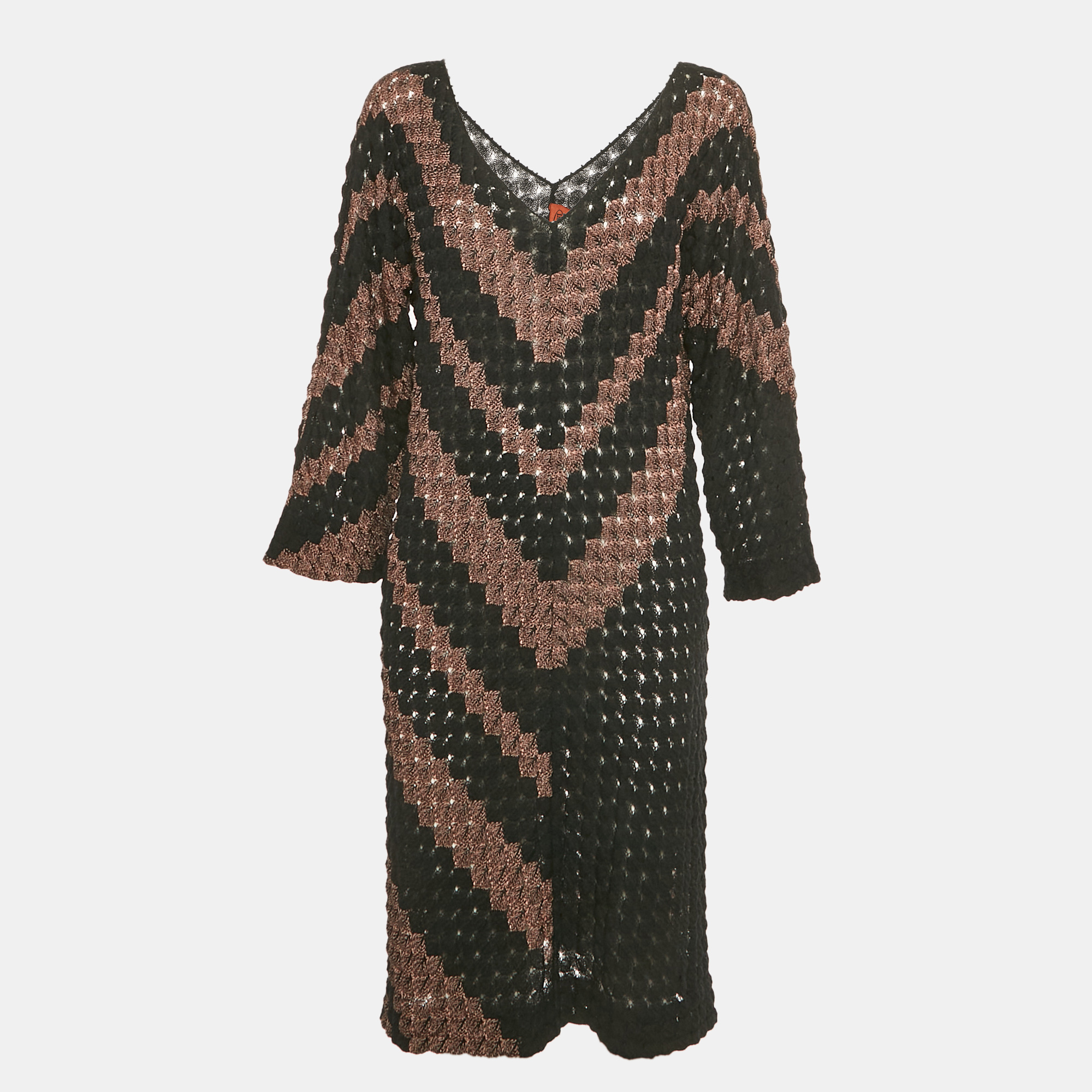 Pre-owned Missoni Black & Brown Patterned Knit Midi Dress M