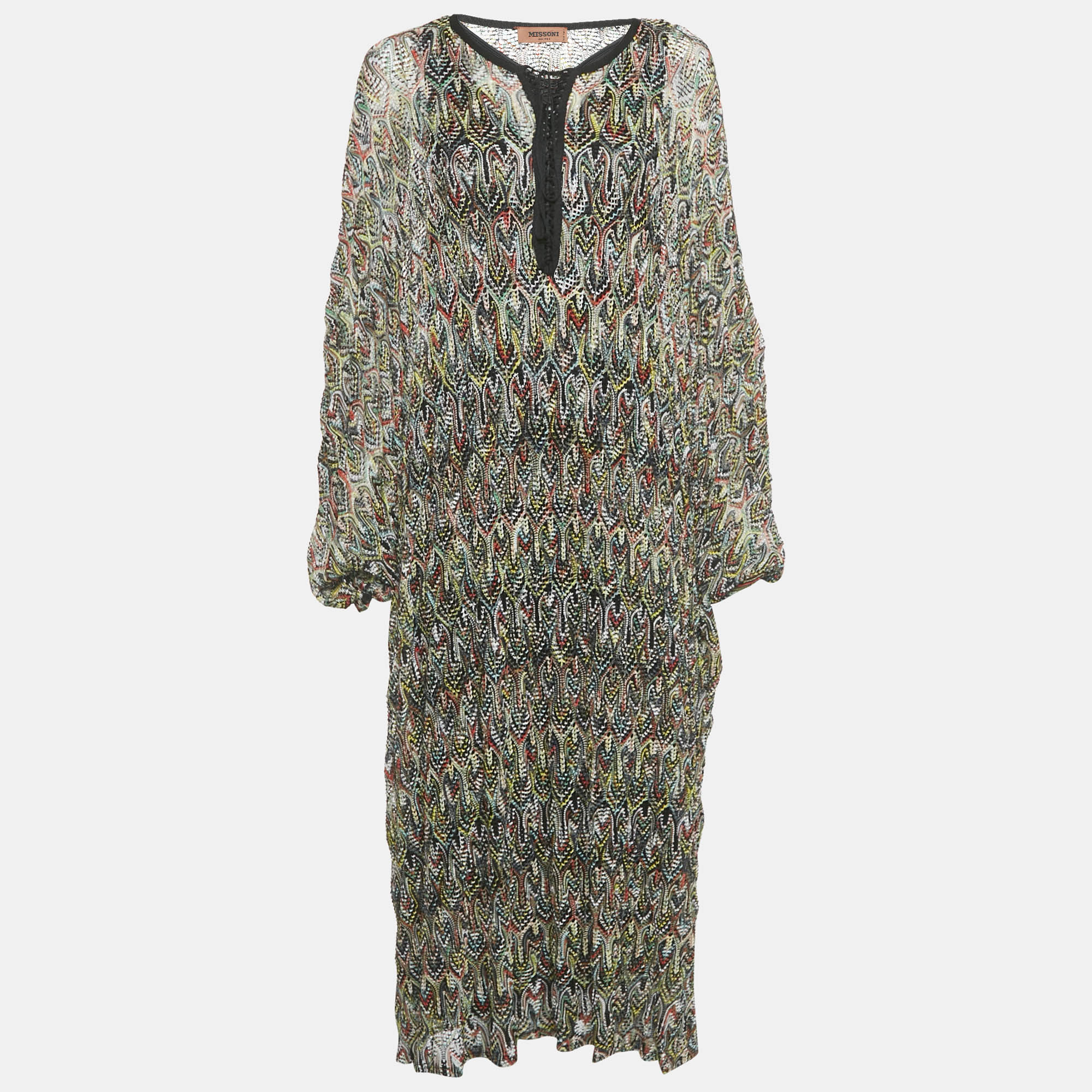 

Missoni Dal Black Pattern Knit Lace-Up Kaftan Dress S
