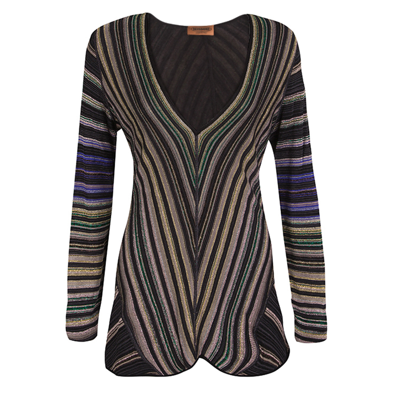 Pre Owned Missoni Multicolour Striped Lurex Knit Long Sleeve Top L