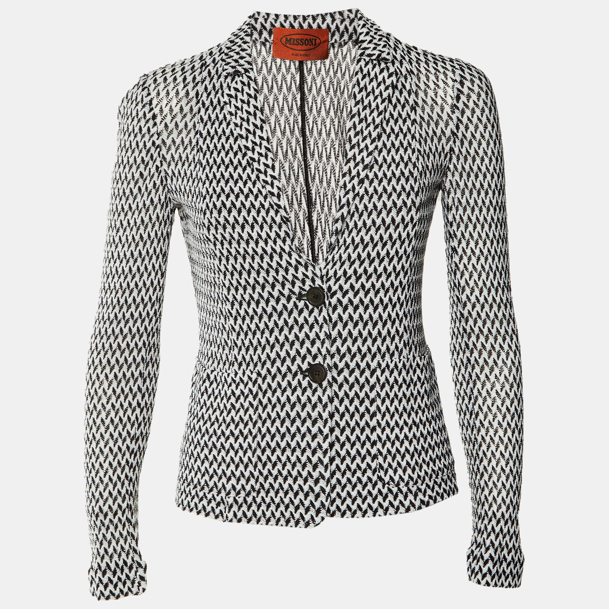 Pre-owned Missoni Black /white Patterned Knit Blazer S