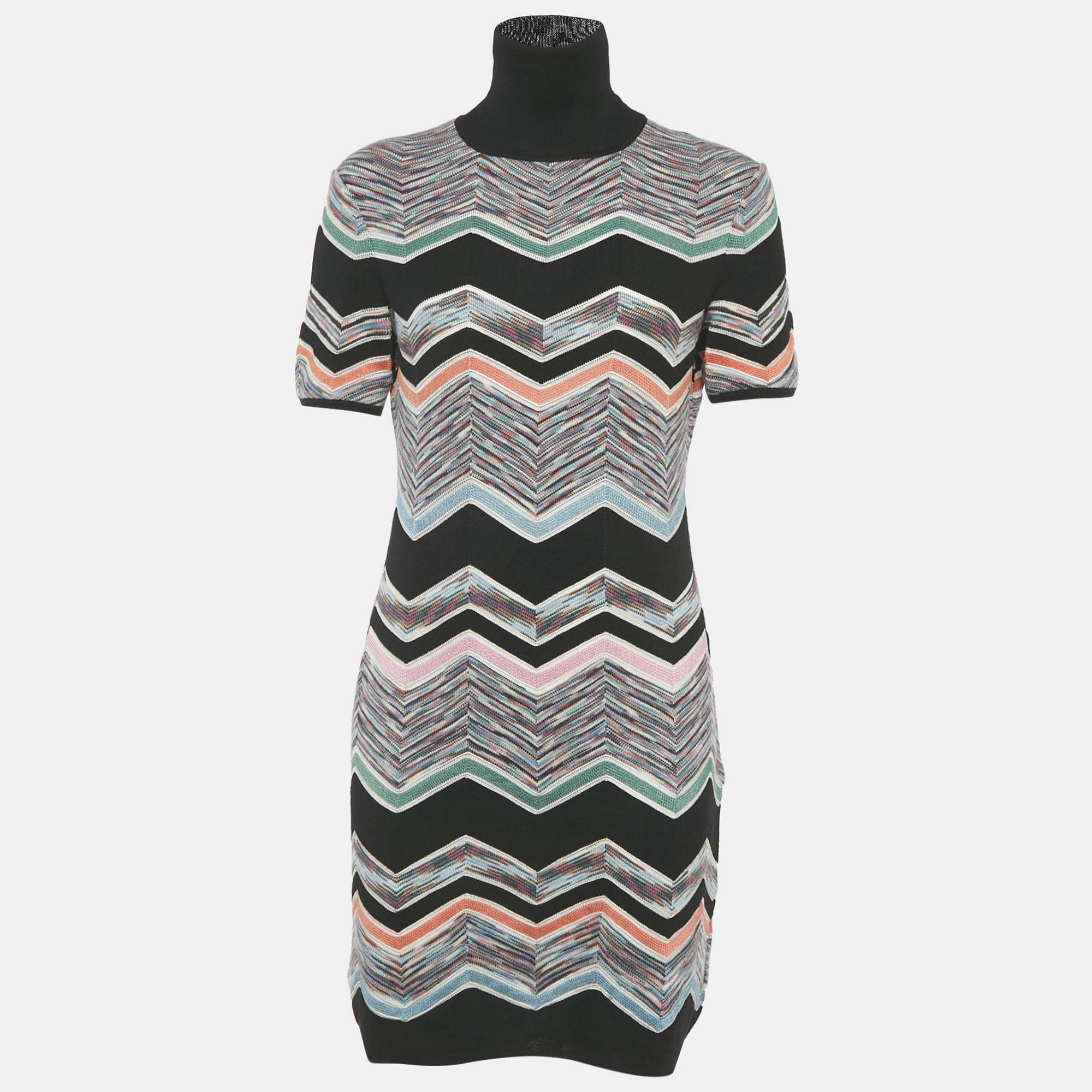 Pre-owned Missoni Multicolor Zig Zag Patterned Knit Mini Dress L