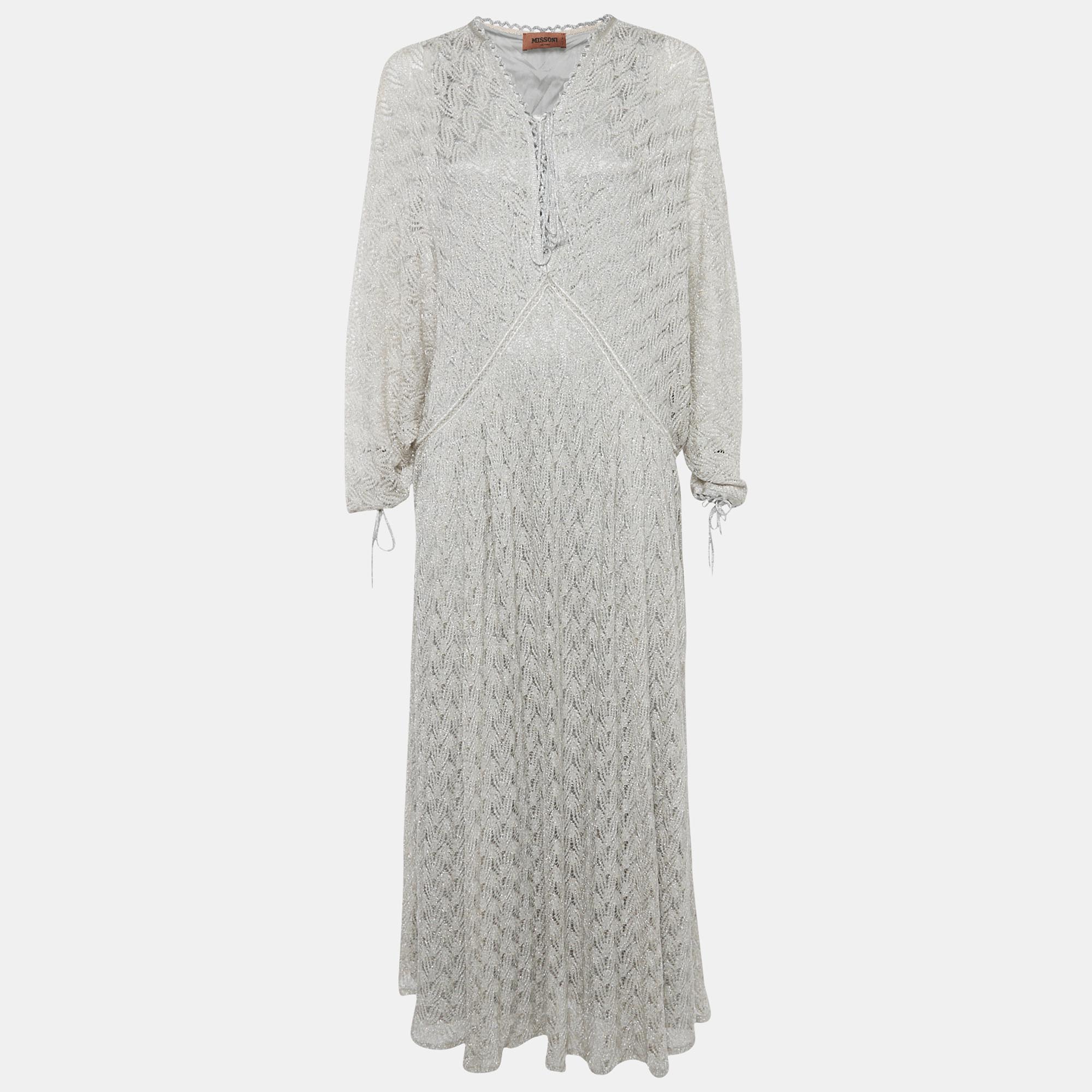 

Missoni Silver Lurex Knit Kaftan Maxi Dress S