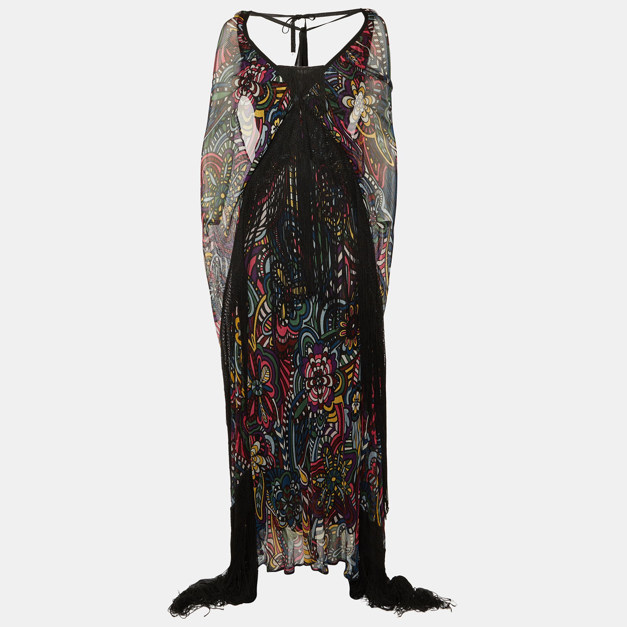

Missoni Multicolor Printed Mesh Fringe Detail Maxi Dress M