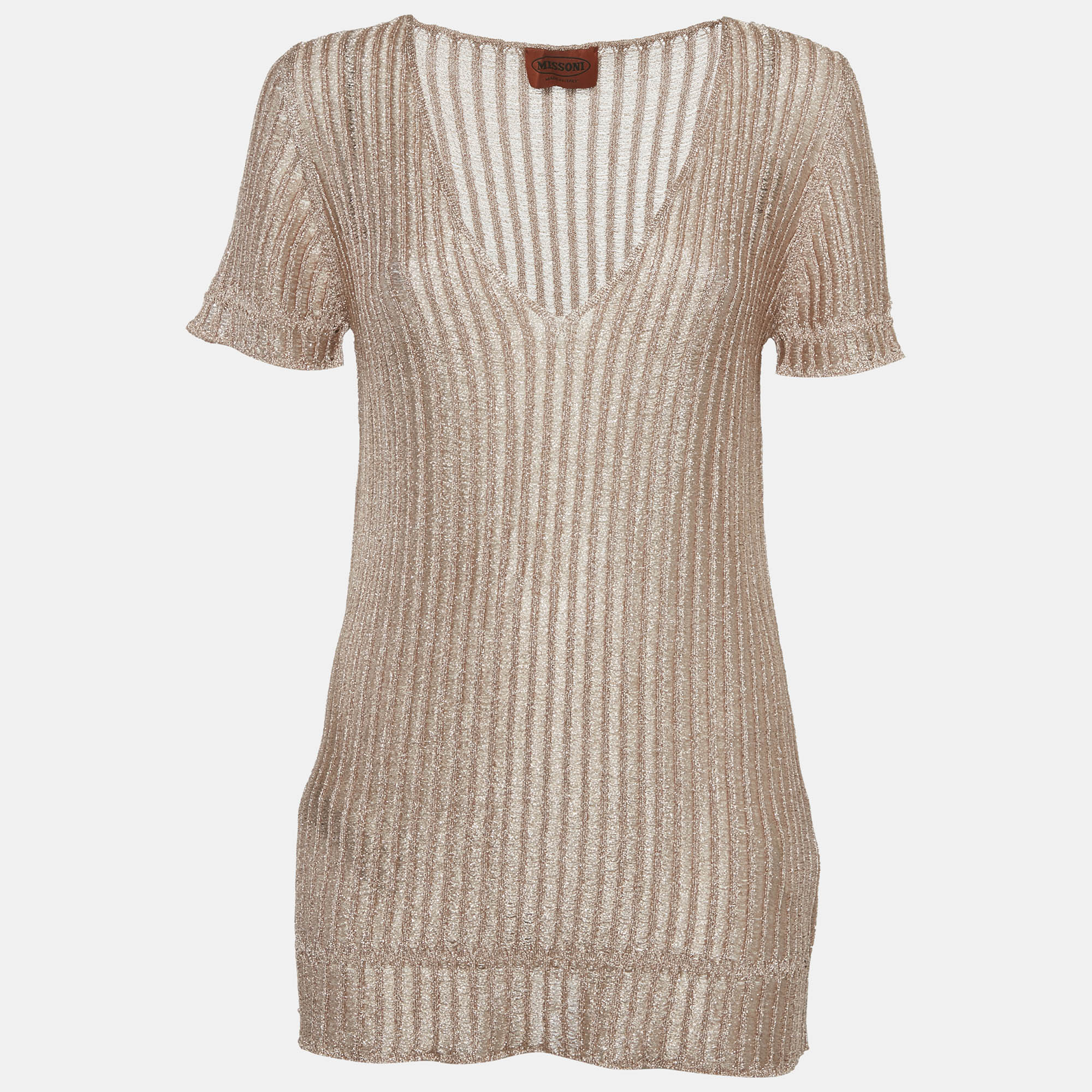 

Missoni Metallic Lurex Knit V-Neck Top L
