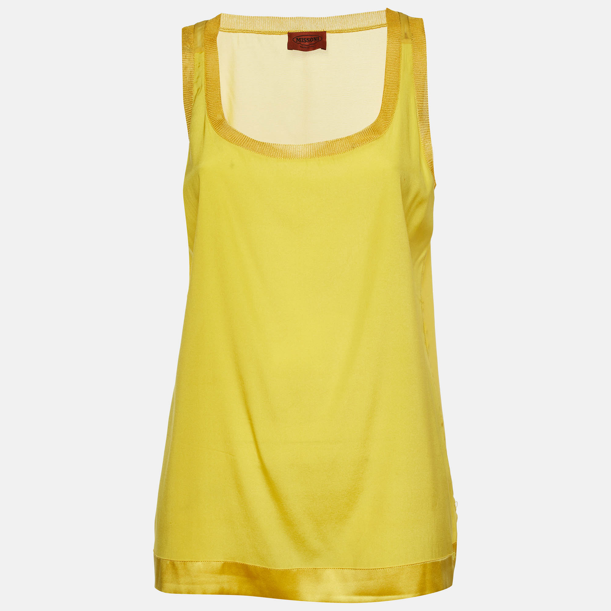 Pre-owned Missoni Yellow Satin & Crepe Tank Top M