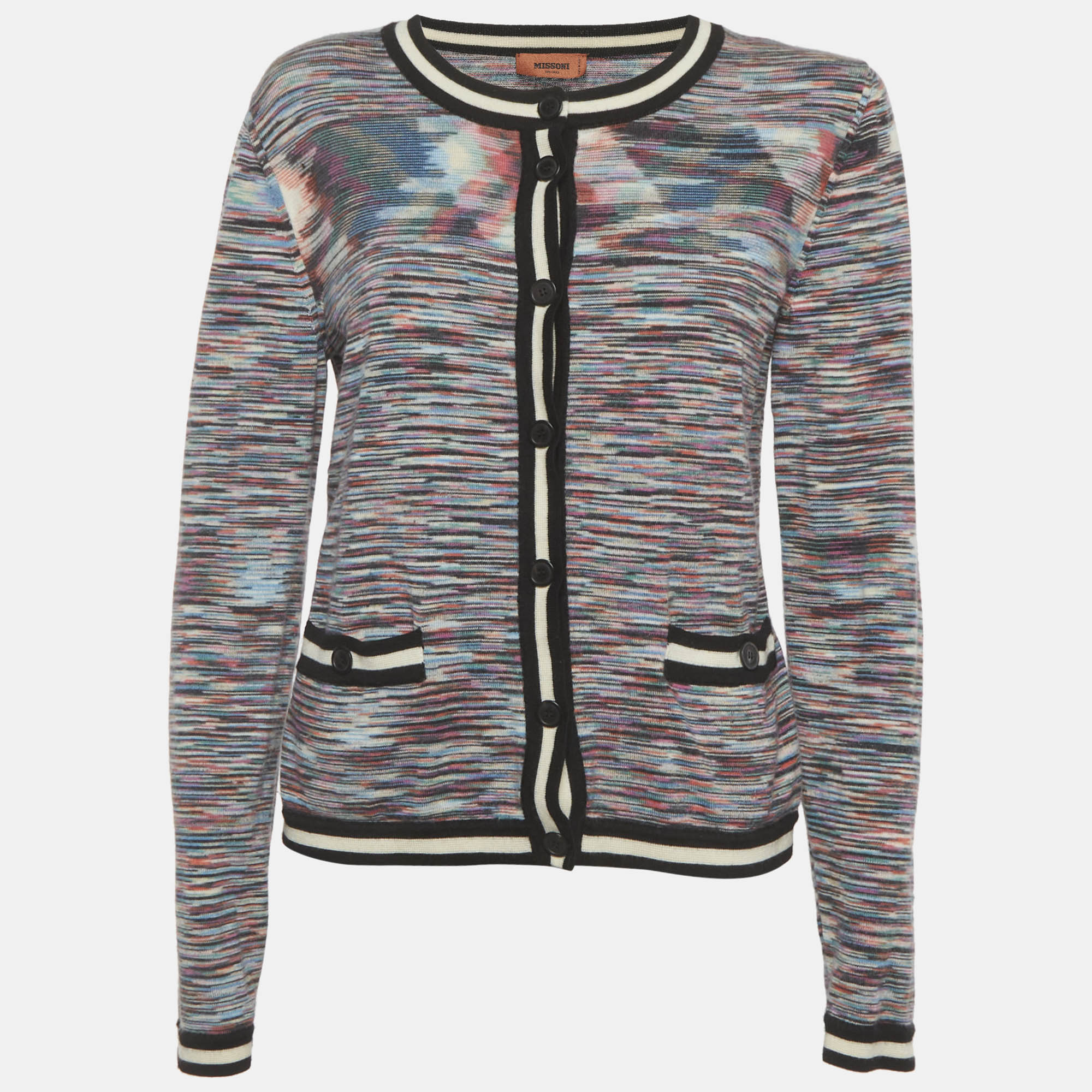

M Missoni Multicolor Striped Stretch Knit Cardigan L