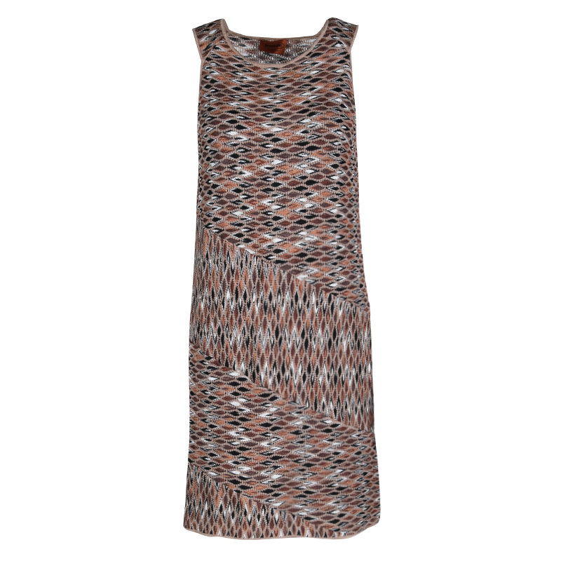 Pre Owned Missoni Multicolor Perforated Jacquard Knit Paneled Sleeveless Dress M