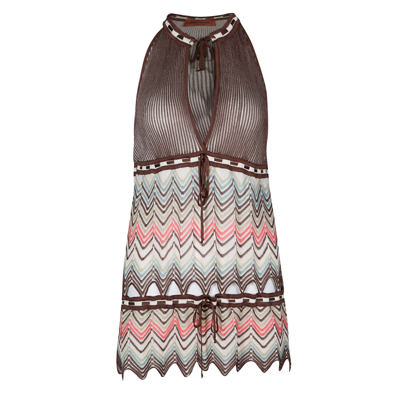 Pre Owned Missoni Multicolor Chevron Knit Cutout Tie Detail Sleeveless Top M