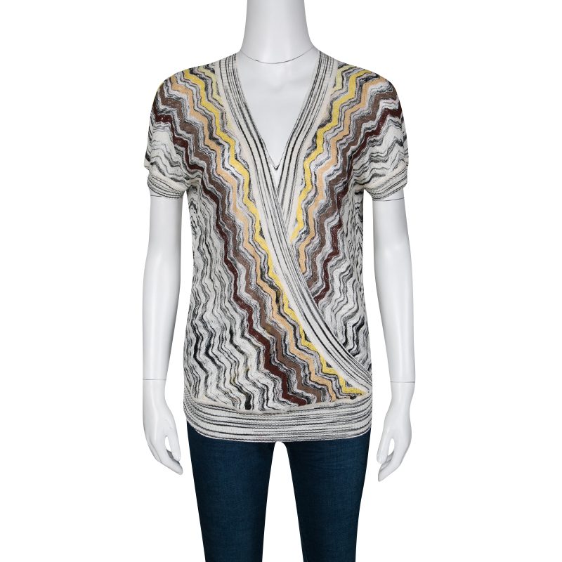 

Missoni Multicolor Chevron Pattern Knit Draped Top