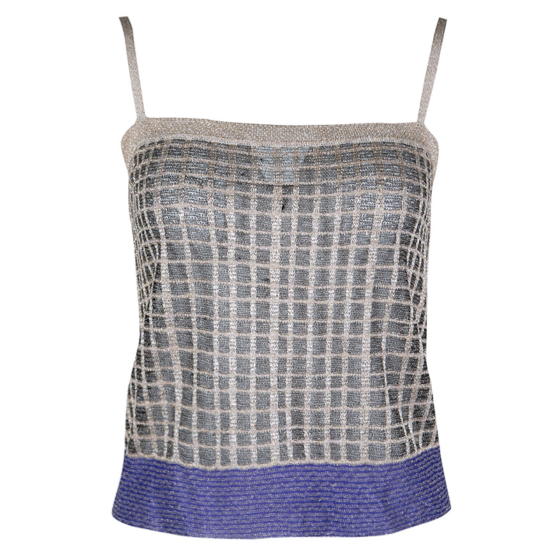 Pre Owned Missoni Metallic Checked Contrast Hem Detail Sleeveless Top S