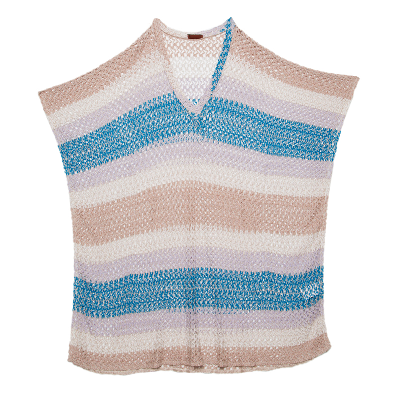 Pre Owned Missoni Mare Multicolor Perforated Knit Kaftan Style Beach Cover Up Top M