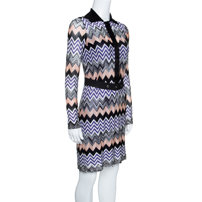 

Missoni Multicolor Chevron Pattern Knit Belted Dress
