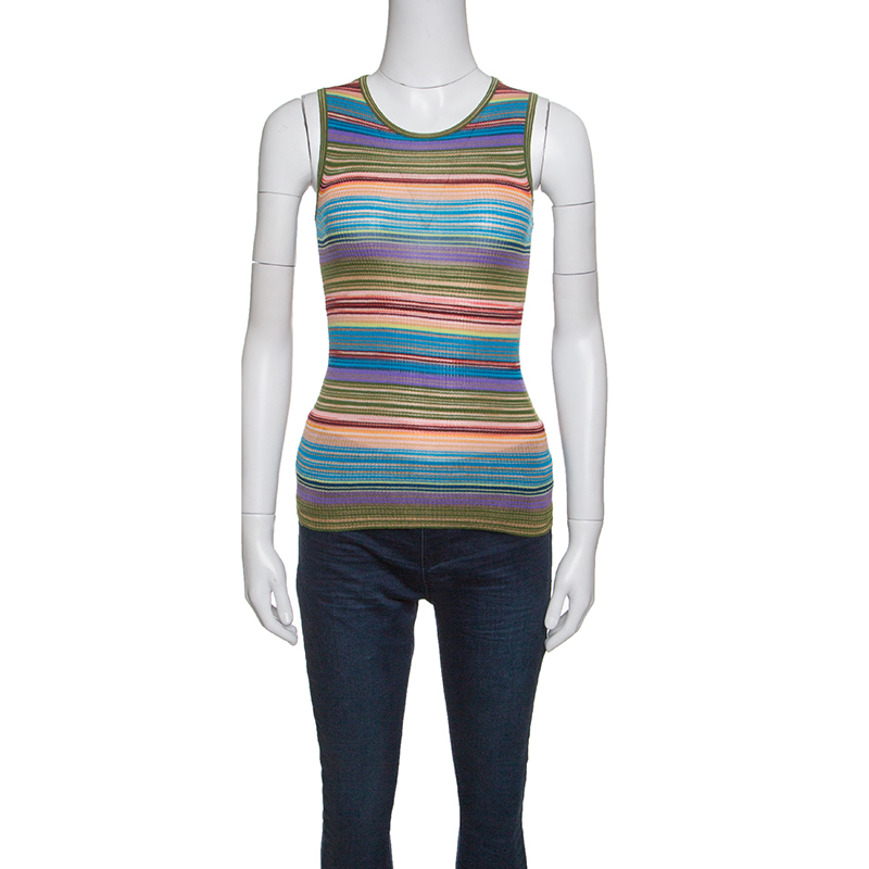 Pre Owned Missoni Multicolor Striped Rib Knit Sleeveless Tank Top S