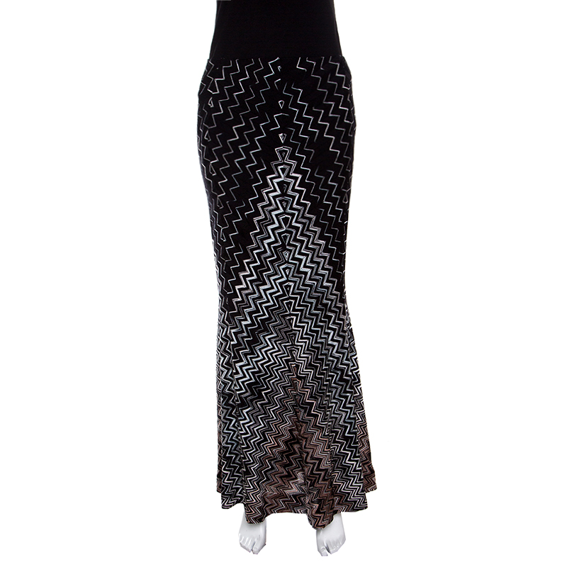 Pre Owned Missoni Black Chevron Pattern Knit Maxi Skirt M