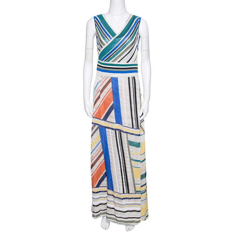 Pre Owned Missoni Multicolor Striped Knit Sleeveless Maxi Dress L