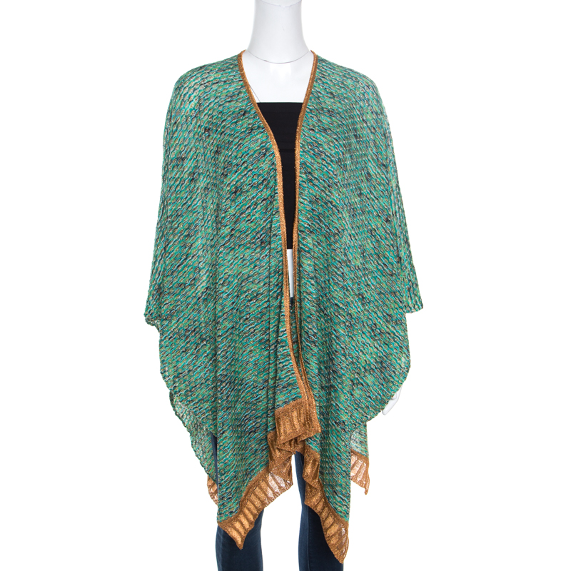 Pre Owned Missoni Multicolor Perforated Lurex Knit Open Front Poncho ( One Size )