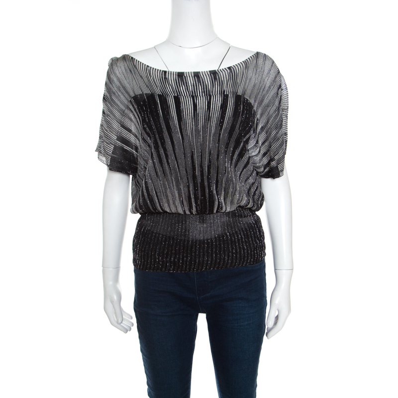 Pre Owned M Missoni Monochrome Lurex Knit Dolman Sleeve Top S