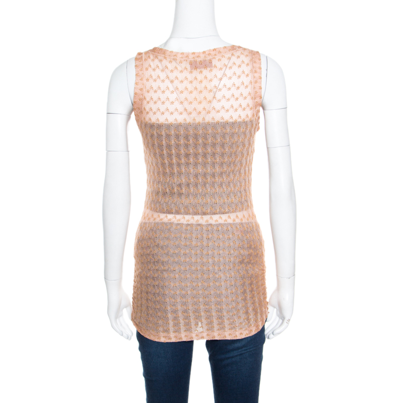 Pre-owned Missoni Pink Embroidered Perforated Knit Sleeveless Top S