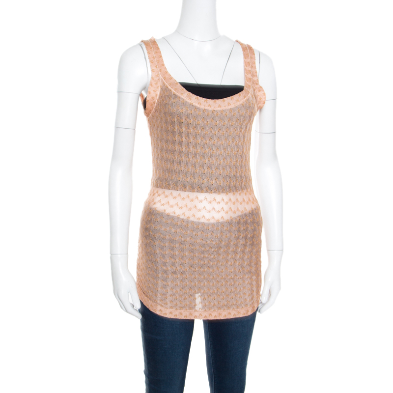 Pre-owned Missoni Pink Embroidered Perforated Knit Sleeveless Top S