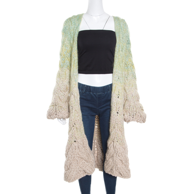 Pre Owned Missoni Green Chunky Alpaca Wool Knit Bois Ombre Cardigan L
