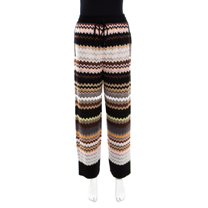 Pre Owned Missoni Multicolor Patterned Knit Drawstring Detail Pants M