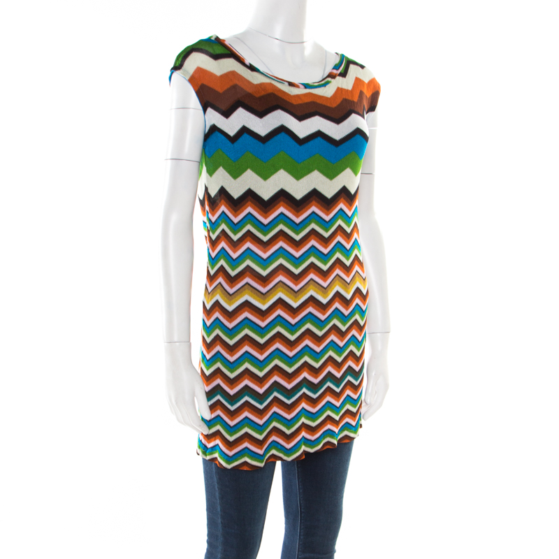 Pre-owned Missoni Mare Multicolor Chevron Pattern Knit Sleeveless Tunic S