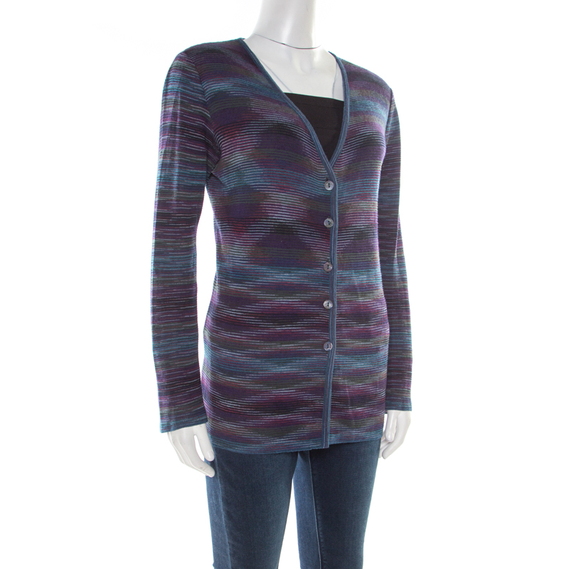 

Missoni Purple Marled Wool Blend Button Front Cardigan