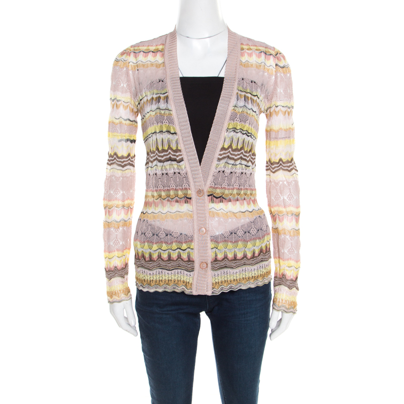 Pre Owned Missoni Multicolor Perforated Knit Cardigan S