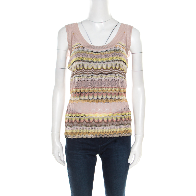 Pre Owned Missoni Multicolor Perforated Knit Sleeveless Top M