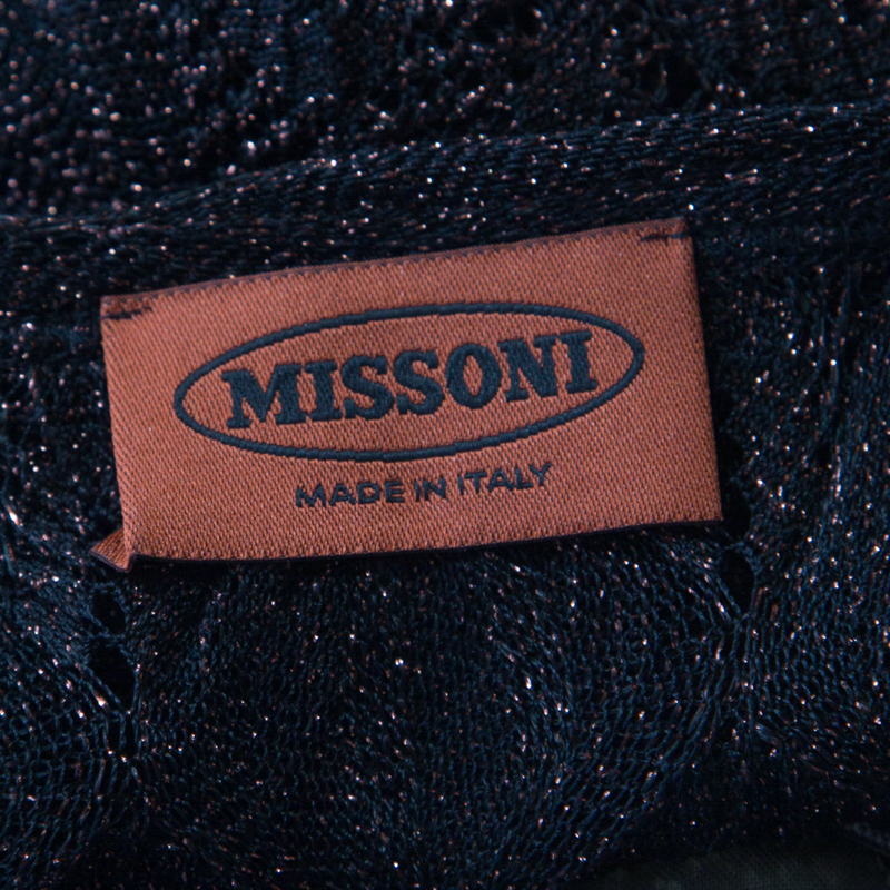 Pre-owned Missoni Black Lurex Patterned Knit V Neck Midi Dress M