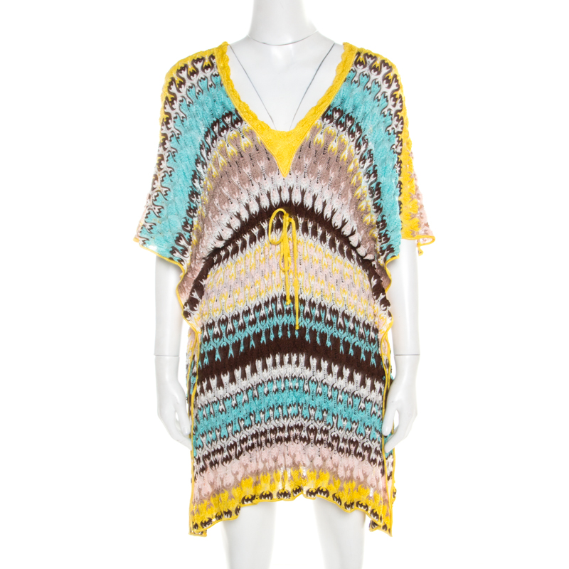 Pre Owned Missoni Mare Multicolor Perforated Knit Beach Cover-Up Kaftan S