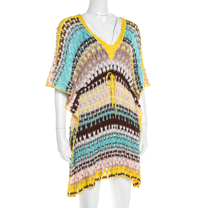 

Missoni Mare Multicolor Perforated Knit Beach Cover-Up Kaftan