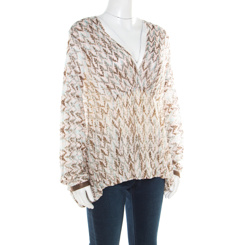 

Missoni Pink and Brown Perforated Knit Plunge Neck Kaftan Top
