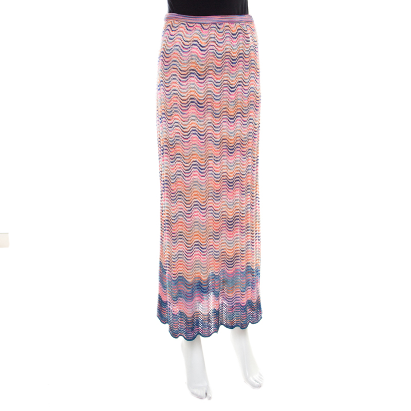 

Missoni Multicolor Perforated Knit Wave Pattern Maxi Skirt