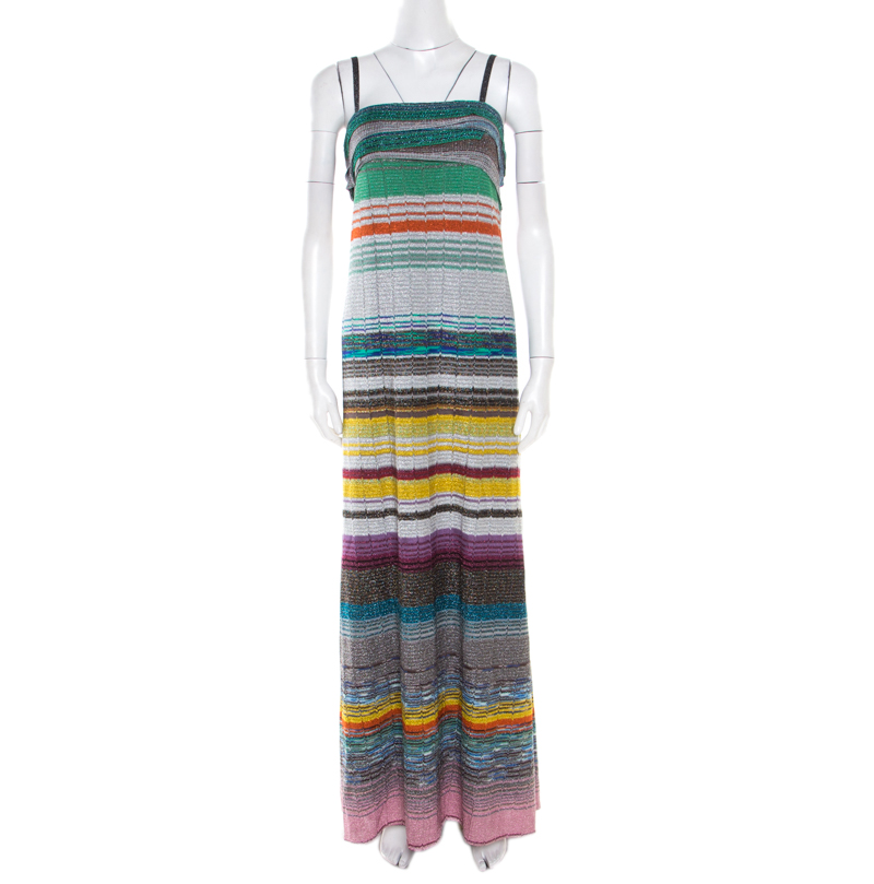 Pre Owned Missoni Multicolor Irregular Striped Lurex Knit Sleeveless Maxi Dress S