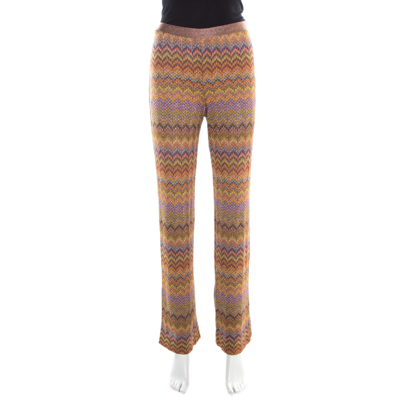 Pre Owned Missoni Multicolor Chevron Patterned Lurex Knit Elasticized Waist Pants S