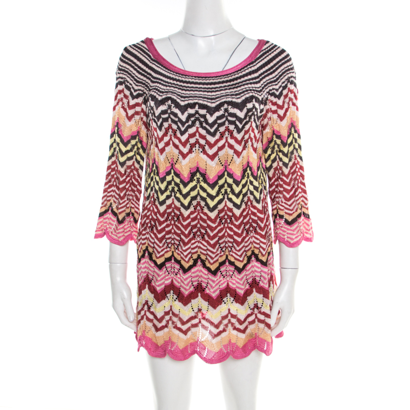 Pre Owned Missoni Multicolor Perforated Patterned Knit Tunic M