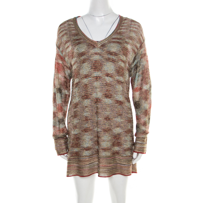 Pre Owned Missoni Multicolor Lurex Knit Long Sleeve Tunic Dress M