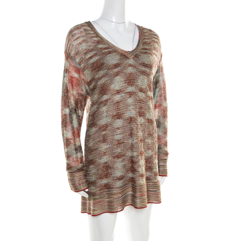 

Missoni Multicolor Lurex Knit Long Sleeve Tunic Dress