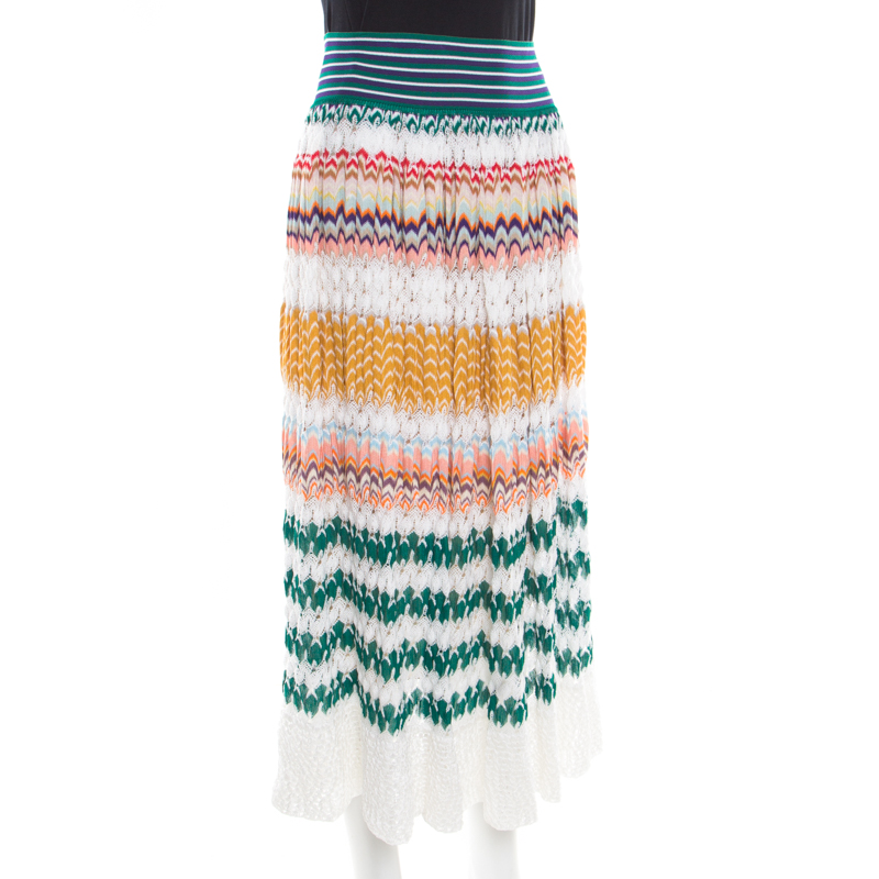

Missoni Multicolor Perforated Patterned Knit Elasticized Waist Midi Skirt