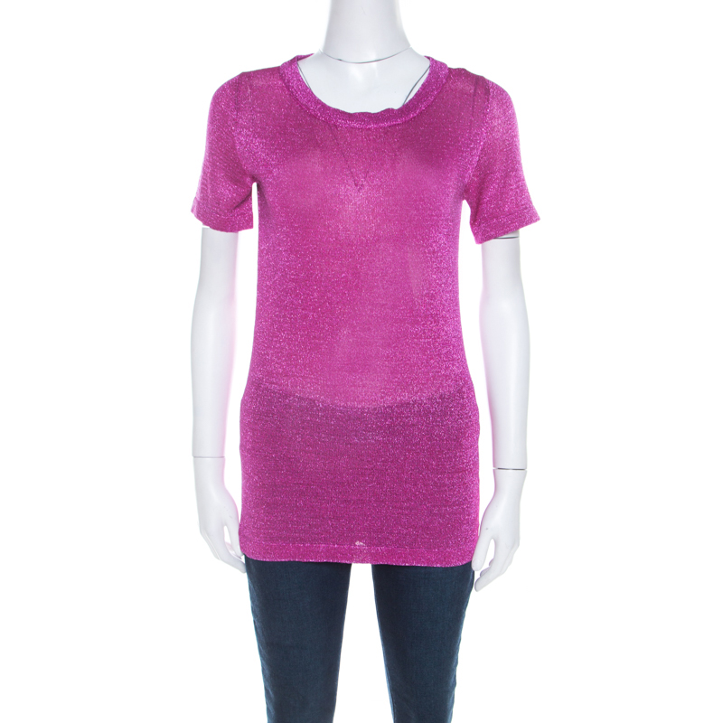Pre Owned Missoni Pink Lurex Knit Short Sleeve Vanise Lamé Top S