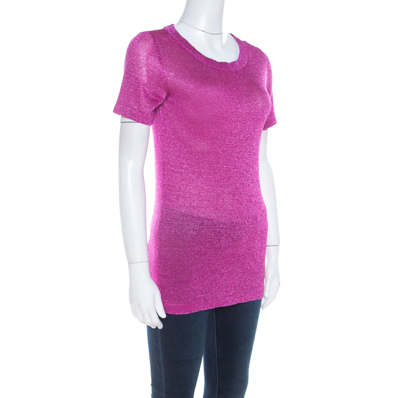 

Missoni Pink Lurex Knit Short Sleeve Vanise Lamé Top